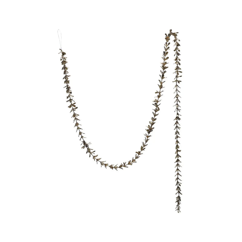 72"L x 1"H Faux Boxwood Garland with Glitter, Champagne Finish