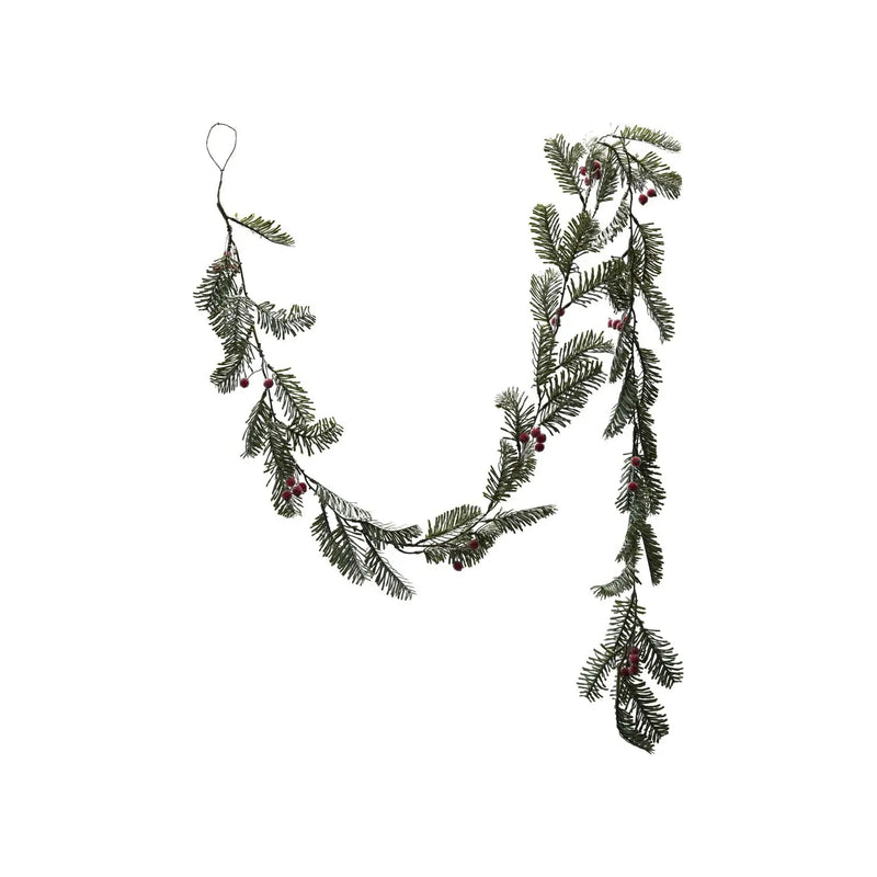 72"L x 8"H Faux Spruce Garland with Red Berries, Ice Finish