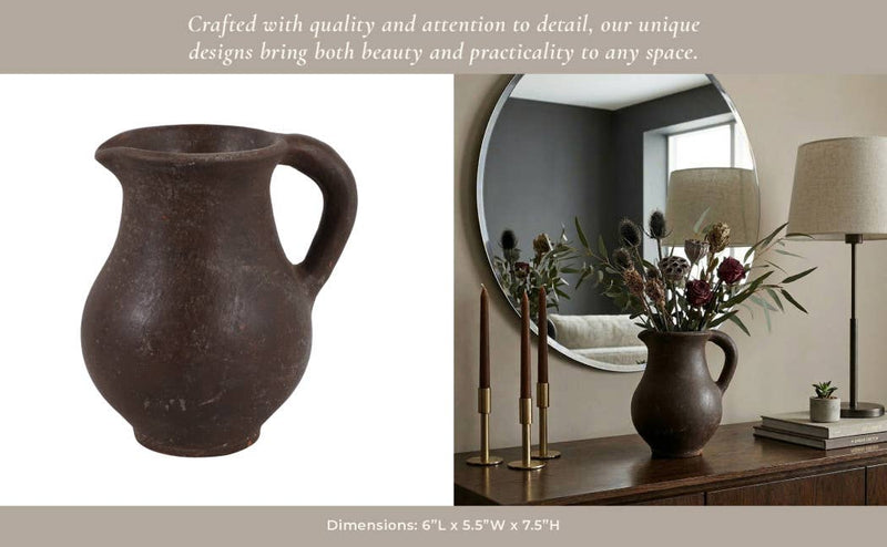 Brown Terracotta Jug Handled Pitcher
