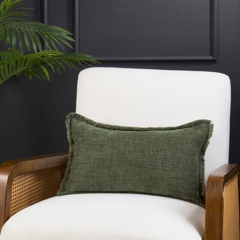 Fringe Edge Throw Pillow: Blue / Down Filled / 12"x20"