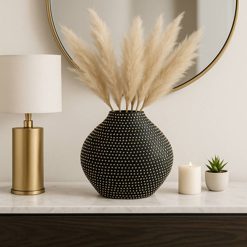 Black Ceramic Beaded Round Flower