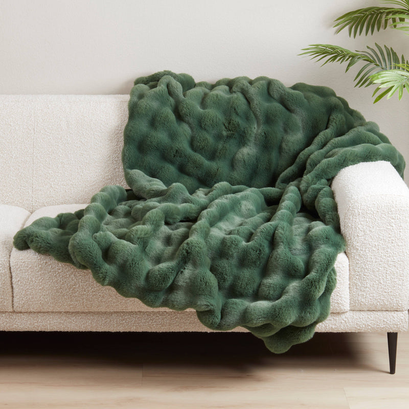 Soft Bubble Faux Fur Throw: Sage / 50"x60"