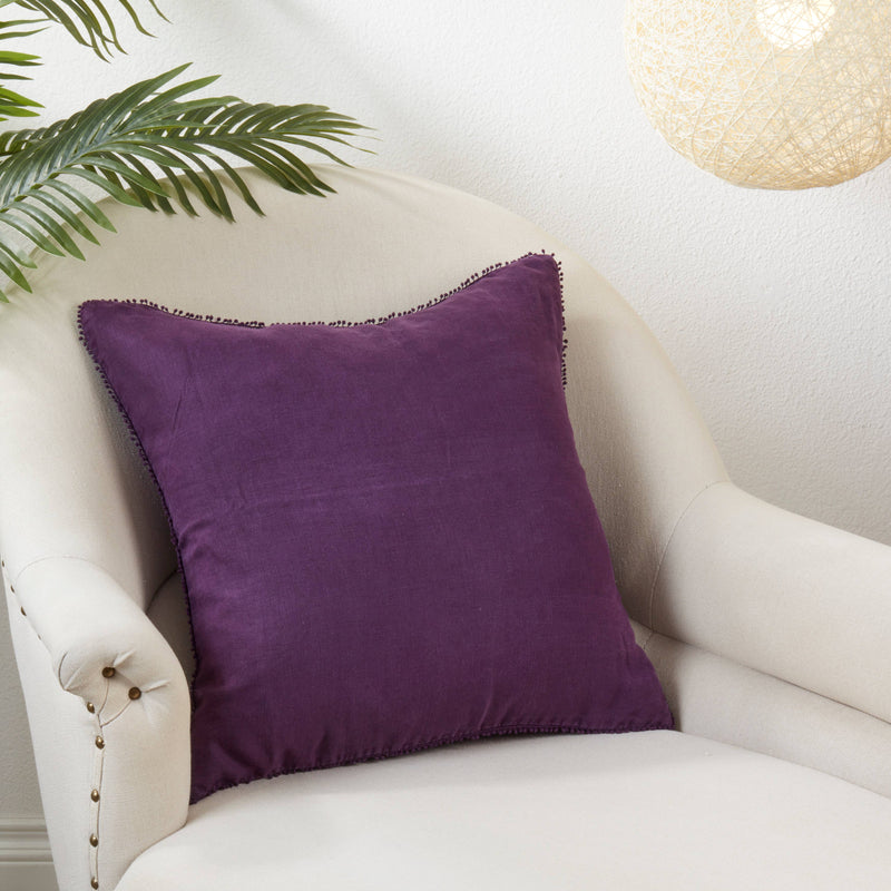 Pompom Design Pillow - Down Filled: Ivory / Down Insert / 20"