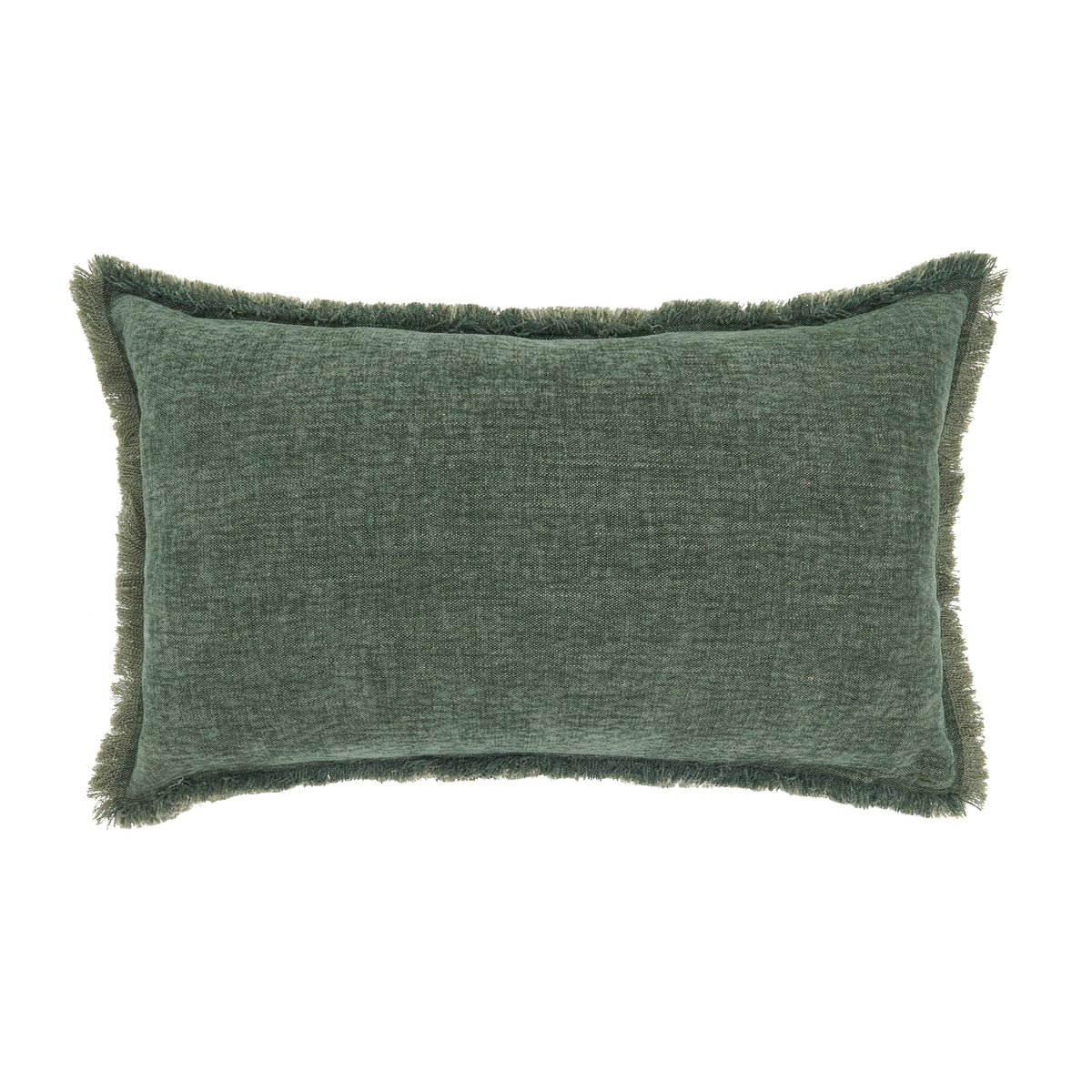 Fringe Edge Throw Pillow: Green / Down Filled / 12"x20"