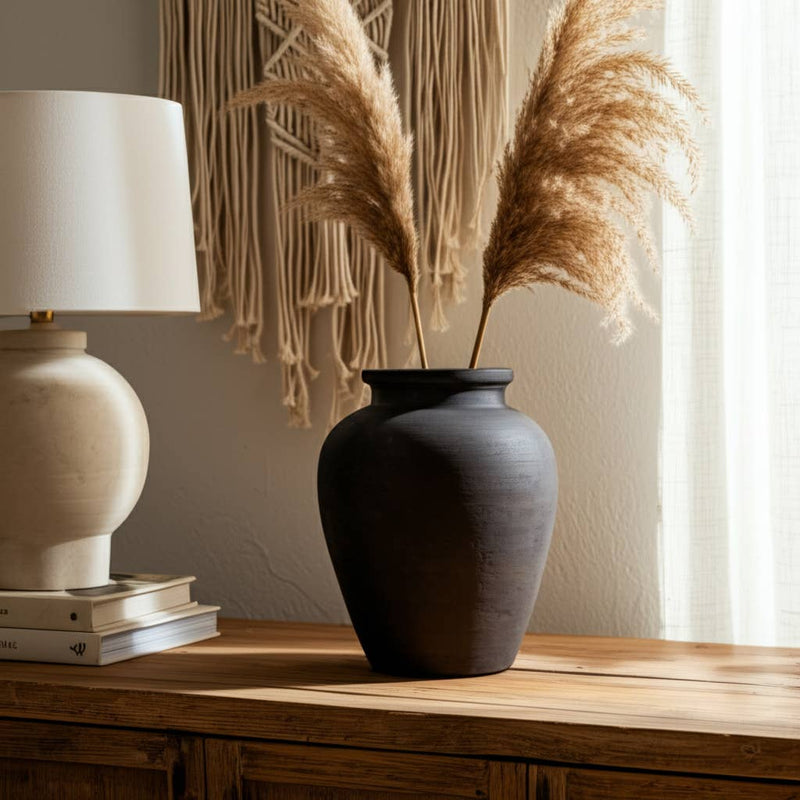 Black Ceramic Round Pottery Jug
