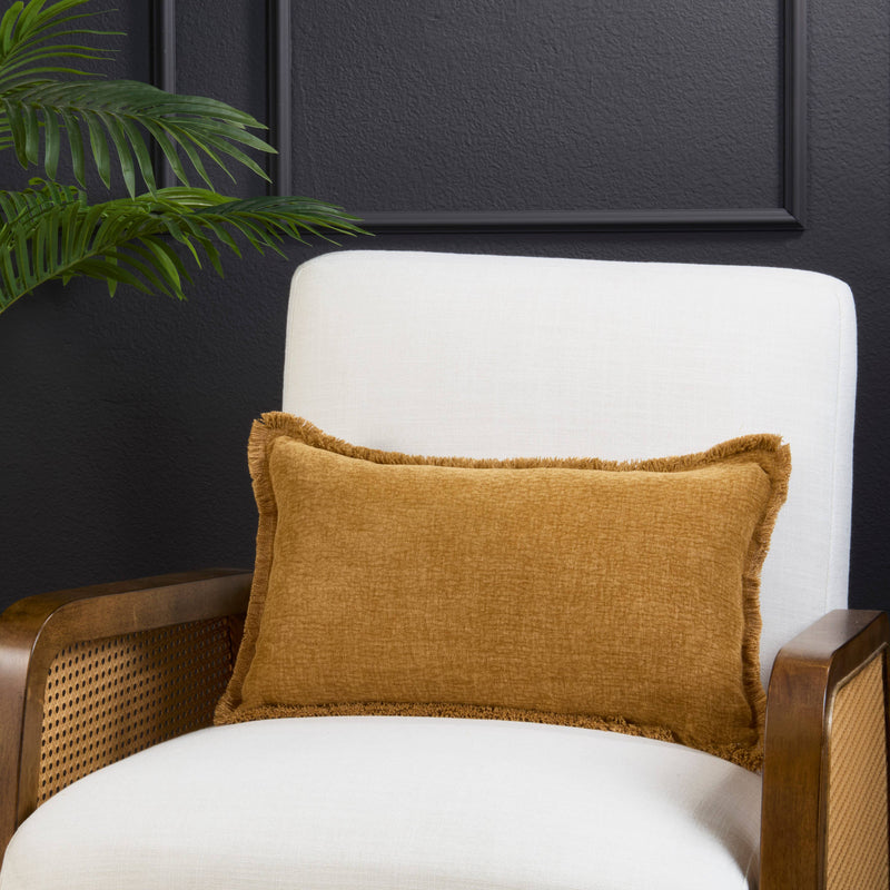 Fringe Edge Throw Pillow: Mustard / Down Filled / 20"x20"