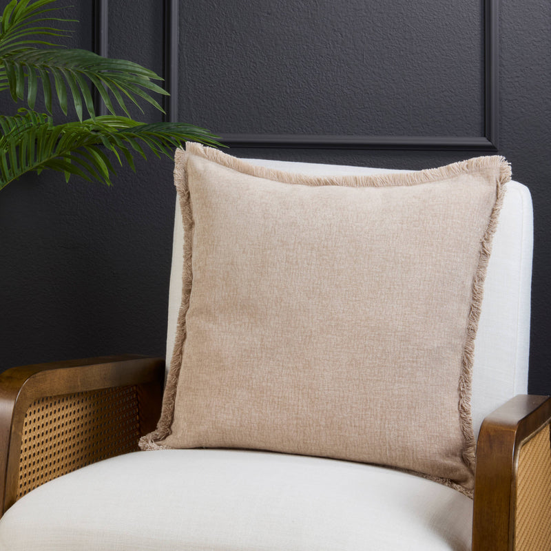 Fringe Edge Throw Pillow: Natural / Down Filled / 20"x20"