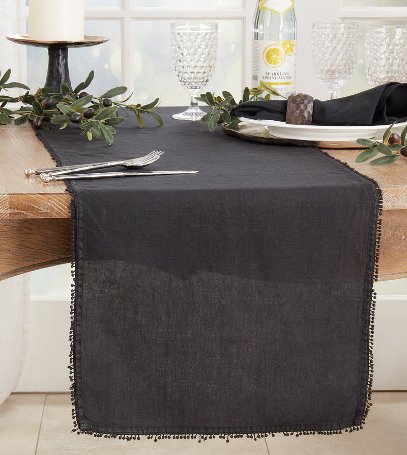 Pompom Design Runner: Black / 16"x72"