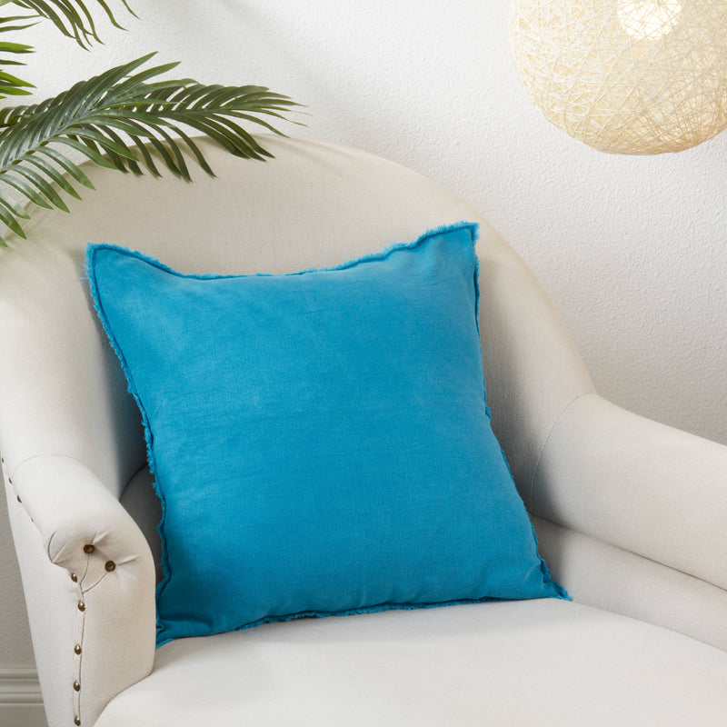 Fringed Linen Pillow – Down Filled: Blue-Grey / 20"