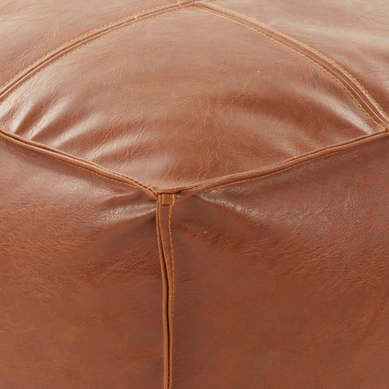 Vintage Inspired Faux Leather Patchwork Pouf: Brown / 18"x18"x16"