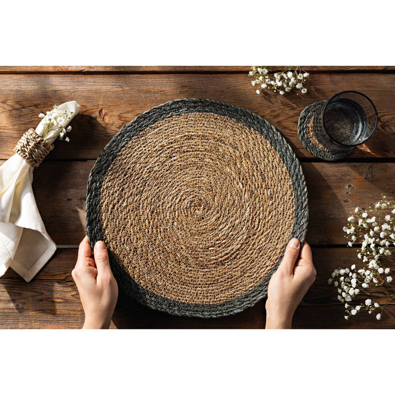 Natural Woven Seagrass Placemat, Blue