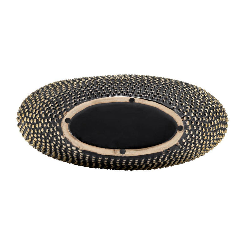 Black Ceramic Beaded Round Flower