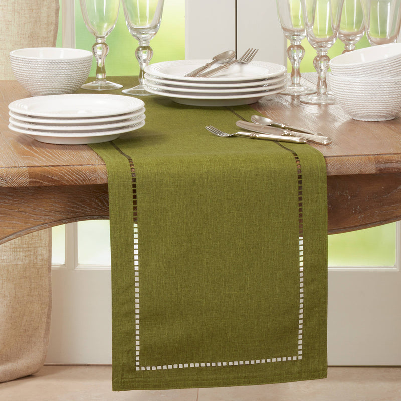 Laser-Cut Hemstitch Runner: Red / 14"x72"
