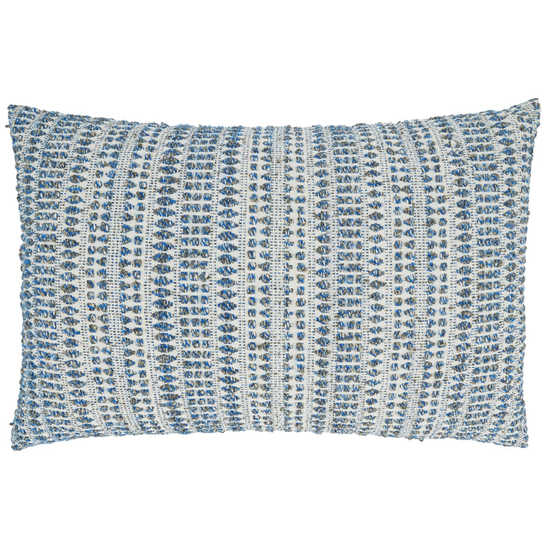 Woven Throw Pillow With Line Design: Blue / Poly Filled / 16"x24"