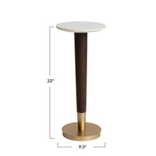 Acacia Wood & Metal Martini Table w/ White Marble Top, Walnut & Brass Finish, [product_price]- Greenhouse Home