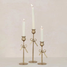 Antique Gold Hand-Forged Iron Taper Holder with Bow Greenhouse Home