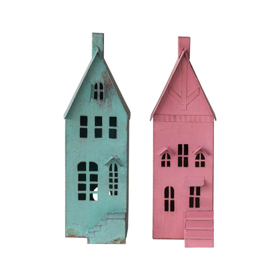 Approximately 12-1/2"H Metal House, Patina Finish, 2 Styles