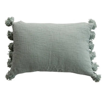 Aqua Cotton Slub Lumbar Pillow with Tassels - Greenhouse Home
