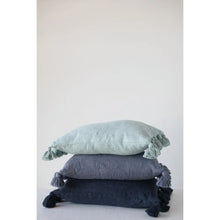 Aqua Cotton Slub Lumbar Pillow with Tassels - Greenhouse Home