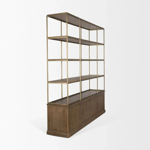 Baron Wood & Antiqued Aged Brass Metal Shelving Unit Mercana