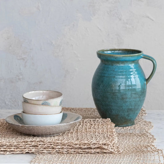 Blue Stoneware Jug with Handle Greenhouse Home