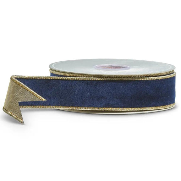 Blue Velvet Ribbon with Gold Etching Raz Imports