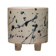 Stoneware Footed Planter with Splatter Design - Greenhouse Home