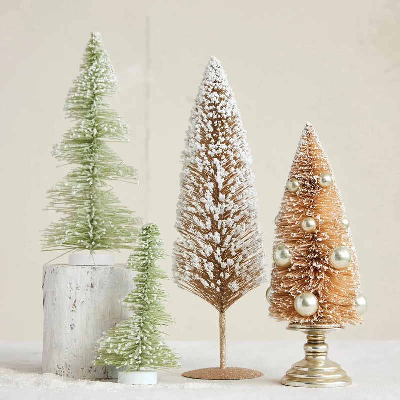 Bottle Brush Tree with Glitter, Microbeads & Metal Base Greenhouse Home