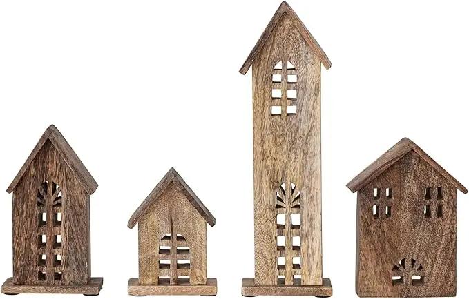Carved Mango Wood Houses, Natural Greenhouse Home