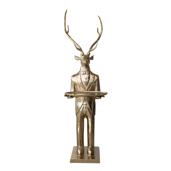 Cast Aluminum Deer Butler Tray, Gold Finish, KD