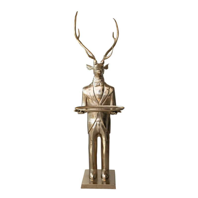 Cast Aluminum Deer Butler Tray, Gold Finish, KD