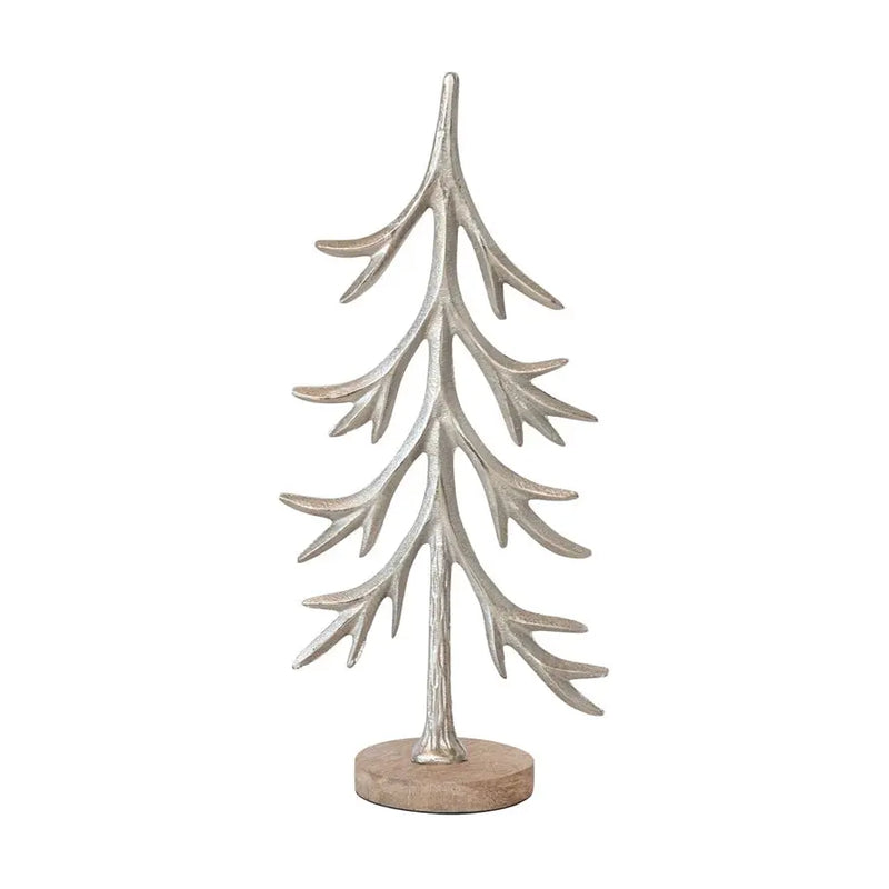 Cast Aluminum Tree with Mango Wood Base Greenhouse Home