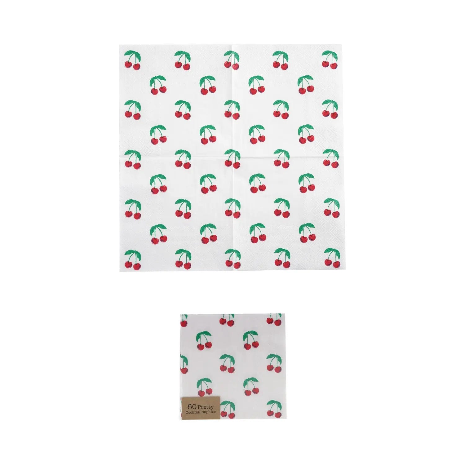 Paper Cocktail Napkins with Cherries, White (Contains 50 Folded Pieces)