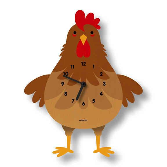 Cleo Chicken Pendulum Clock - Wood : Brown Popclox