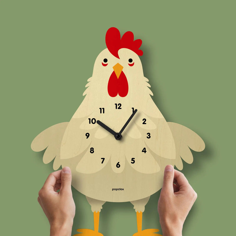 Cleo Chicken Pendulum Clock - Wood : Brown Popclox