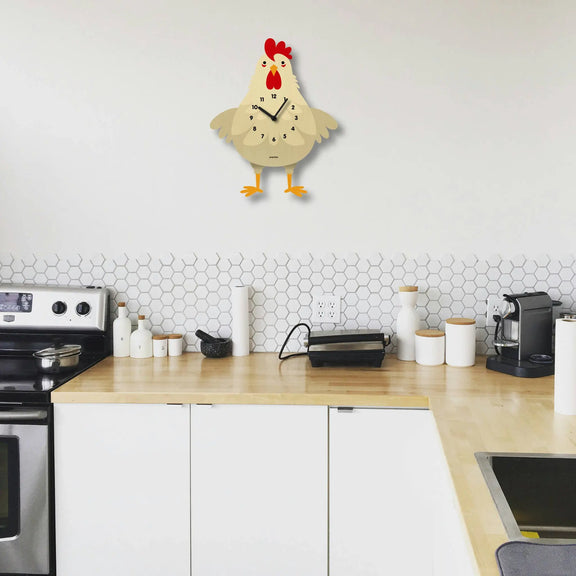 Cleo Chicken Pendulum Clock - Wood : Brown Popclox