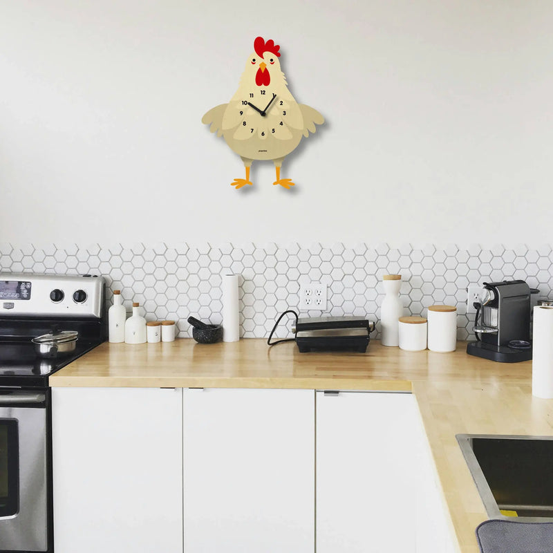 Cleo Chicken Pendulum Clock - Wood : Brown Popclox