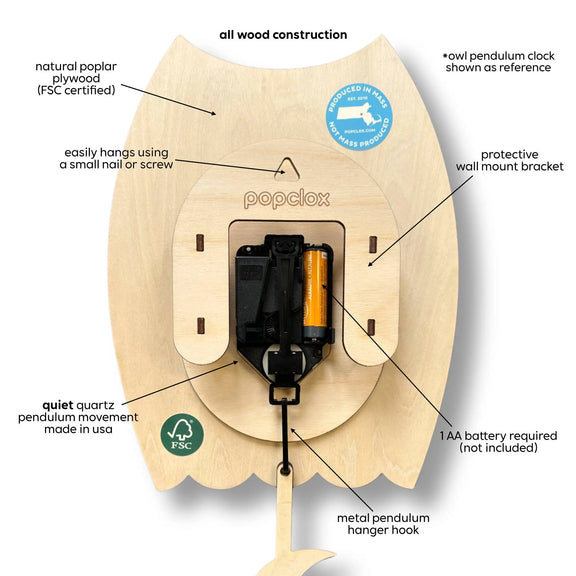 Cleo Chicken Pendulum Clock - Wood : Brown Popclox