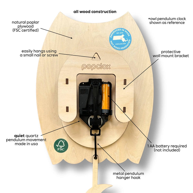 Cleo Chicken Pendulum Clock - Wood : Brown Popclox