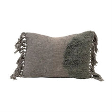 Cotton Blend Tufted Lumbar Pillow with Tassels, Grey - Greenhouse Home