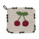 Cotton Crocheted Scalloped Pot Holder w/ Cherries, Natural, Red & Green