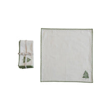 Cotton Napkins w/ Embroidered Tree & Edge, Natural & Green