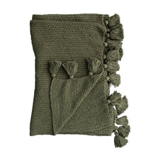 Cotton Knit Throw w/ Tassels, Olive Green, [product_price]- Greenhouse Home