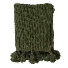 Cotton Knit Throw w/ Tassels, Olive Green, [product_price]- Greenhouse Home