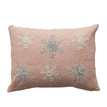 Cotton Slub Blend Beaded Lumbar Pillow with Snowflakes