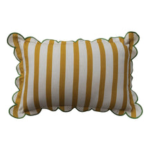 Cotton Striped Lumbar Pillow with Scalloped Flange & Contrasting Stitched Edge & Green