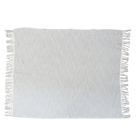 Cotton Throw w/ Silver Metallic Thread & Fringe