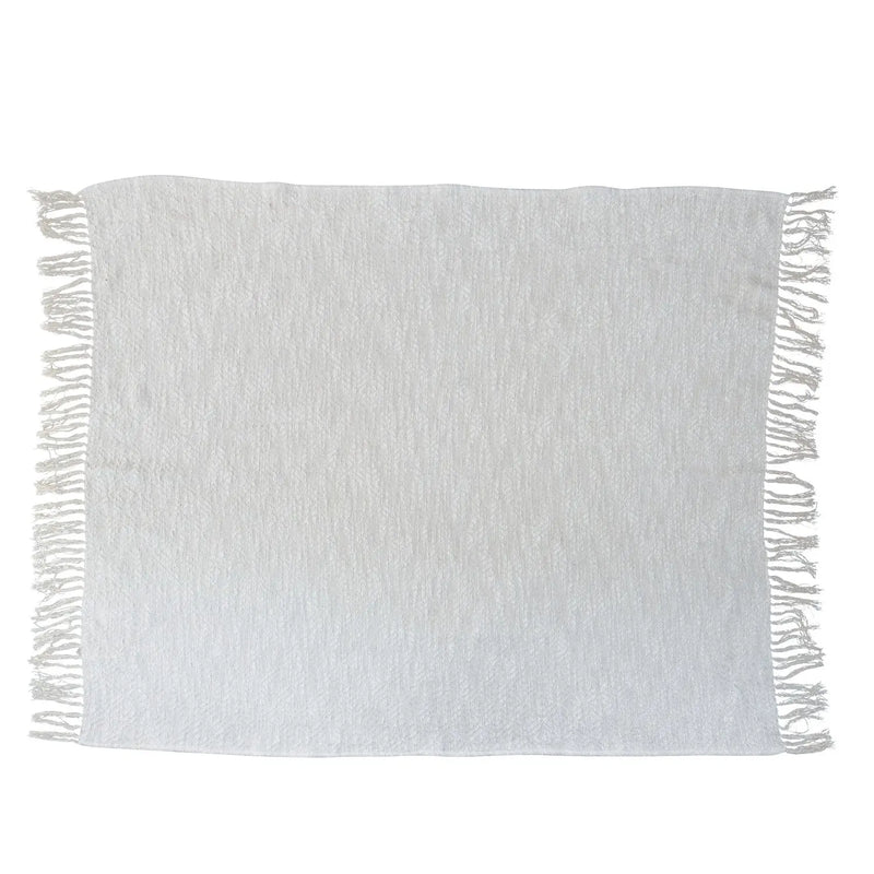 Cotton Throw w/ Silver Metallic Thread & Fringe