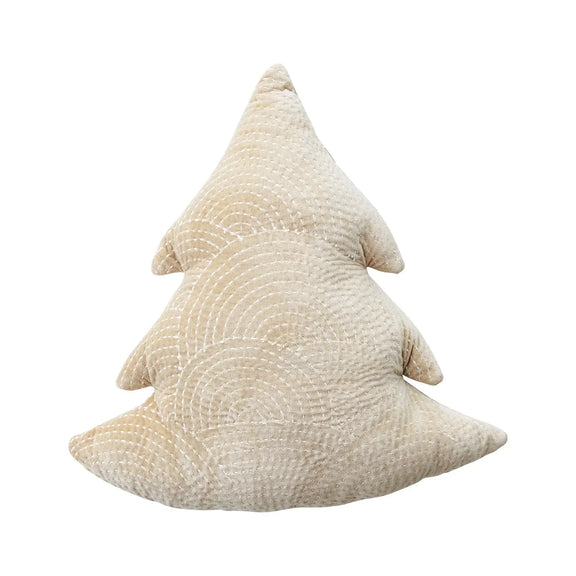 Cotton Velvet Tree Shaped Pillow with Hand-Embroidered Kantha Stitch
