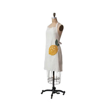 Cotton & Linen Apron w/ Embroidery & Crochet Lemon Shaped Pocket Greenhouse Home